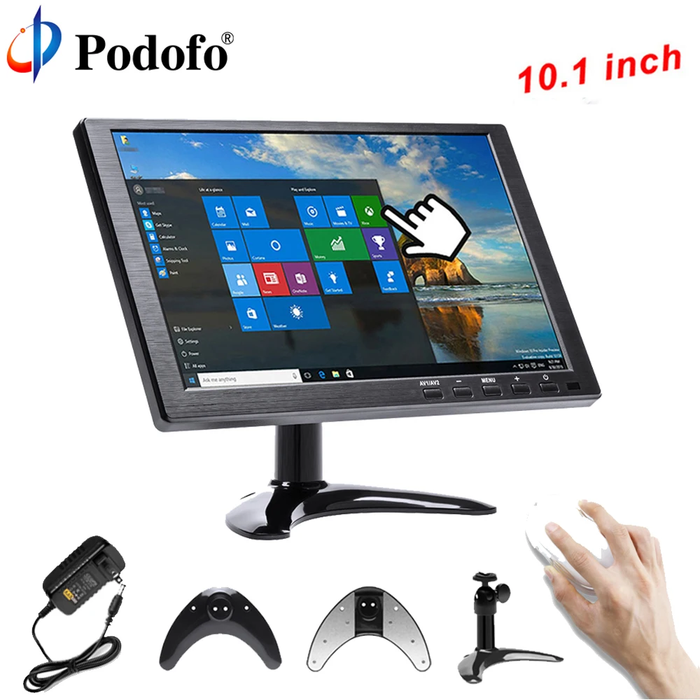 

Podofo 10.1" LCD HD Monitor Mini TV & Computer Display Color Screen 2 Channel Video Input Security Monitor With Speaker VGA HDMI