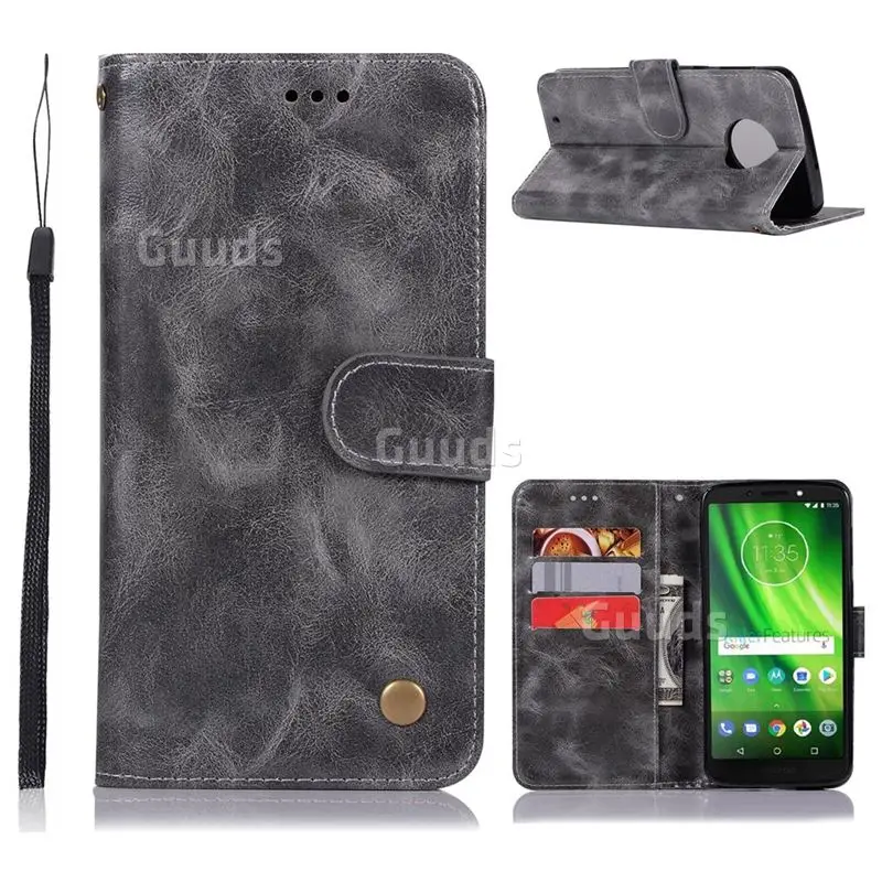 Luxury Retro Leather Wallet Case for Motorola Moto G6 - Gray
