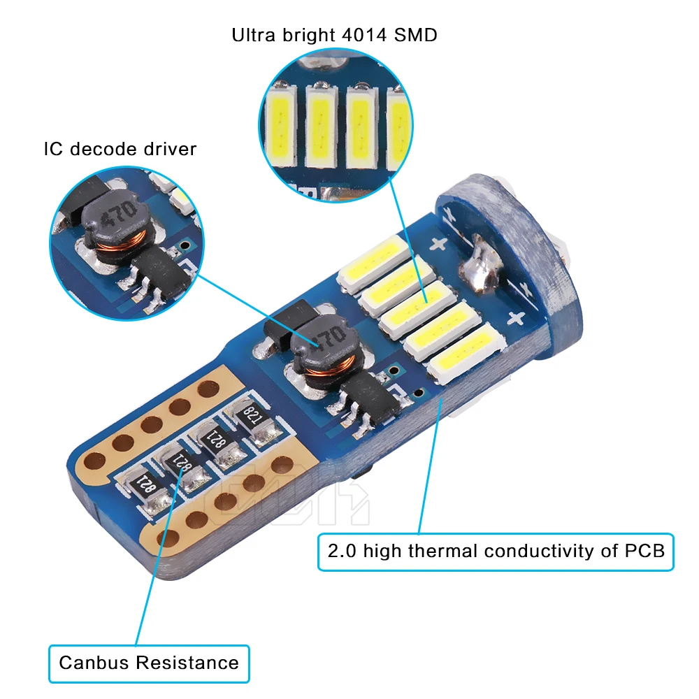 100pcs T10 led canbus T10 15led 4014 smd LED No OBC Error 194 168 W5W T10 15smd canbus non polarity LED Wedge bulb car-styling