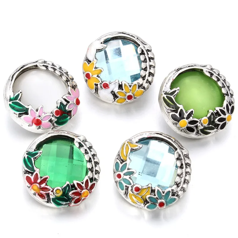 

10pcs/lot Snap Button Jewelry Crystal Flower Snap Buttons Fit 18mm/20mm DIY Snap Bracelet Buttons Jewelry ZA3036A