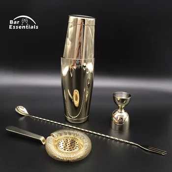 

Cocktail Shaker Bar Set - Barware With Double Measuring Jigger and Mixing Spoon Tin On Tin Cocktail Shaker Ice Strainer