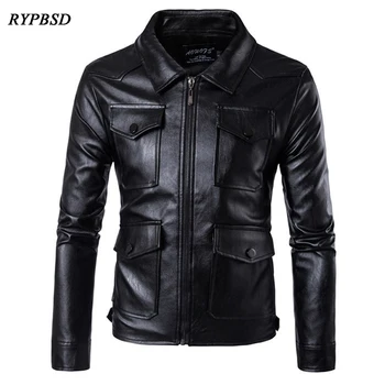 

2020 Mens Leather Jackets Motorcycle Leather Jacket Vintage Punk Fashion Multi Pockets Mens PU Leather Coat Plus Size 5XL