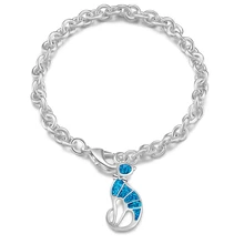 Модный очаровательный браслет с кошкой, высокое качество, клеевой капельный синий опал для женщин, серебряный цвет, ручная цепочка, женский ювелирный браслет, бижутерия