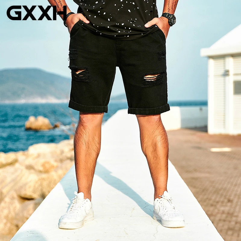 GXXH, летние трендовые мужские шорты с дырками, повседневные шорты до колена, популярный стиль, рваные дизайнерские брендовые шорты, большие размеры 32-42