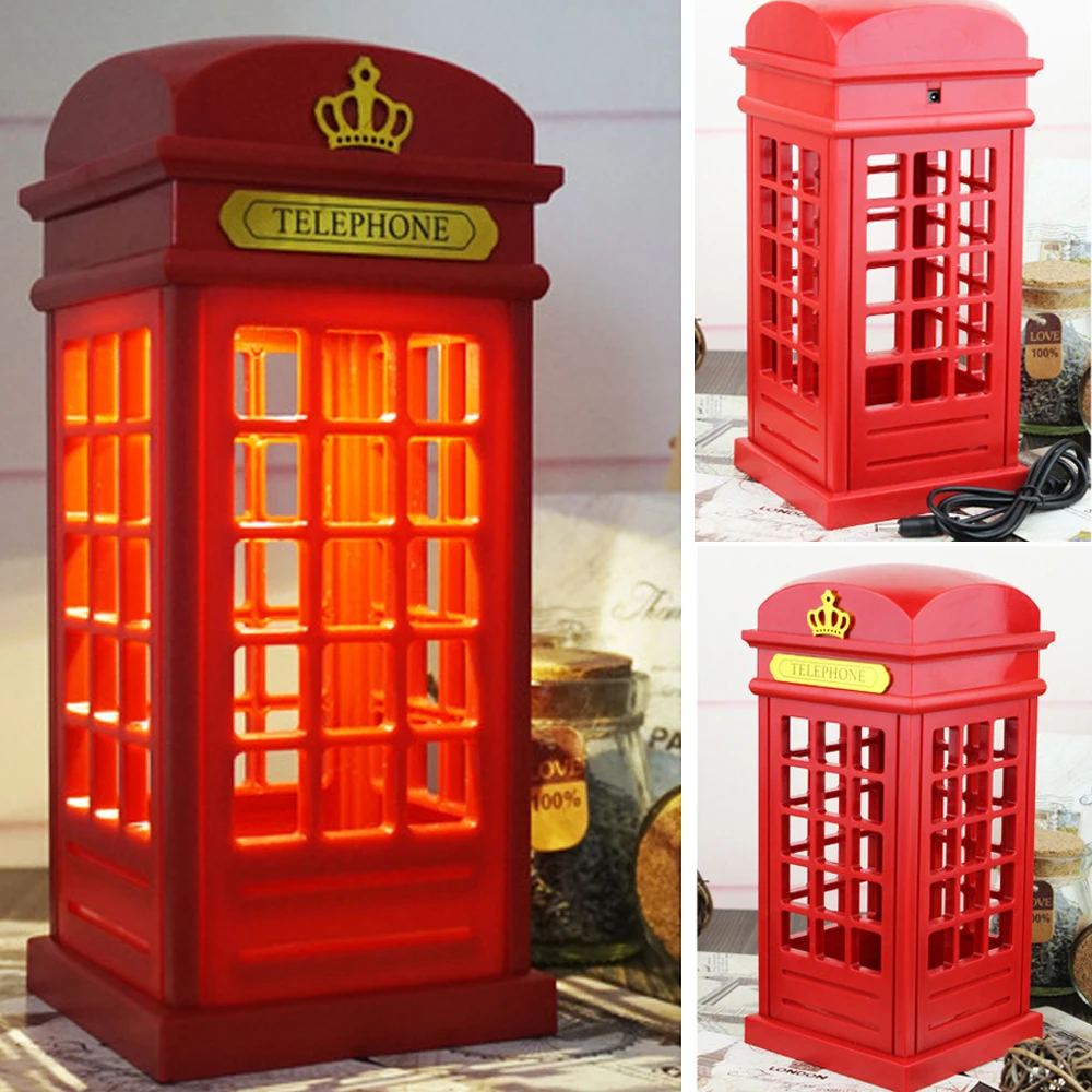 

Portable Retro London Telephone Booth USB Night Light Rechargeable Table Lamp For Home Bedroom New Year Decor 2019