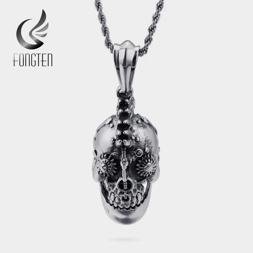 

Fongten Retro Skull Stainless Steel k-Pop Pendant Accessories Costume Fashion Necklace Jewelry For men