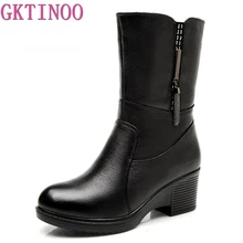 GKTINOO/женские зимние сапоги из натуральной кожи на высоком каблуке; зимние плюшевые теплые сапоги до середины икры; женские водонепроницаемые сапоги