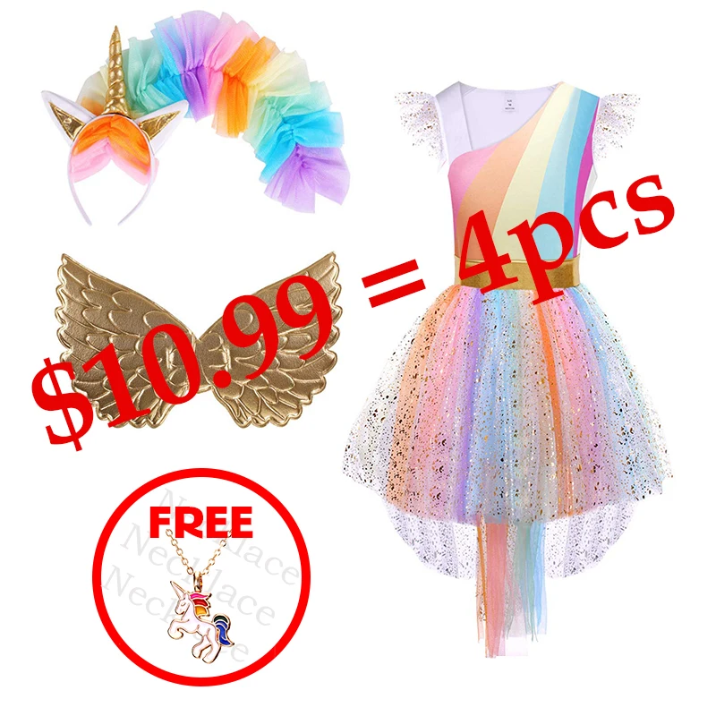 Unicorn Girls Dress Princess Christmas New Year 2019 Party Cosplay Costume Tutu Dress With Headband Xmas Dresses for Girls