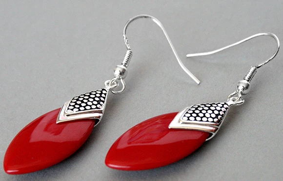 

fabulous 925 Silver Red Coral Flat Drop Earrings 14/5