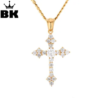

THE BLING KING Cubic Zirconia Cross Pendant Necklaces Hip Hop Gold Silver Plated Brilliant Round Cut CZ Religious Jewelry