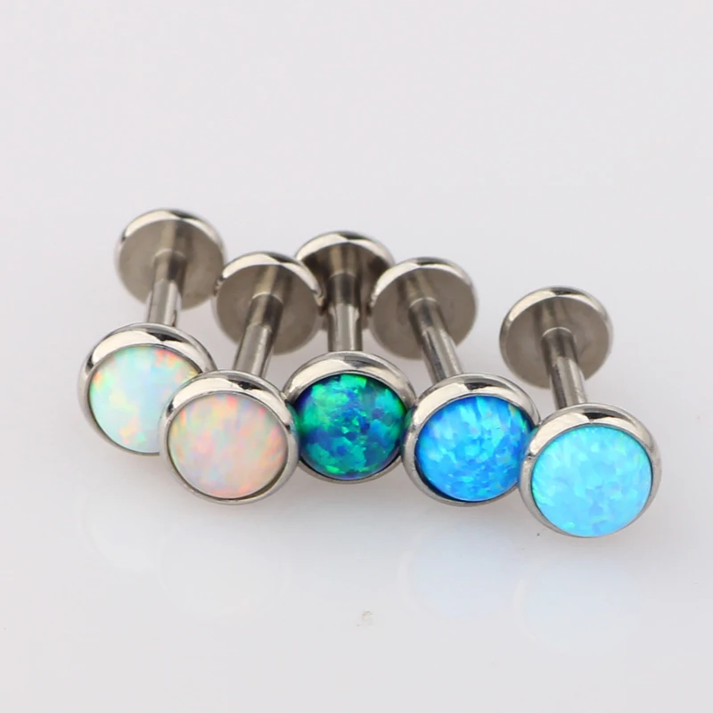 JUNLOWPY Tragus Earrings Kits 50pcs Labret Monroes Internal Thread Lip Rings Opal Stone Piercing Body Jewelry Labret Studs