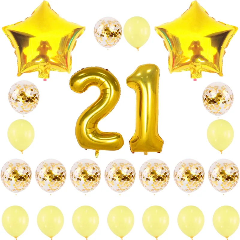 18, 21, 30, 40, 50, 60, 70 праздничные украшения для дня рождения, для взрослых, звезда розового золота, конфетти, номер, фольга, воздушные шары, юбилейные вечерние украшения - Цвет: 21Gold
