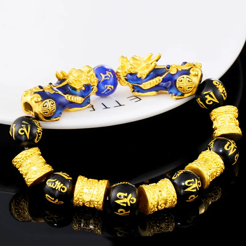 

New Arrival 12mm Beads Change Color Pixiu Bracelet Six-character True Words Paint Bracelet