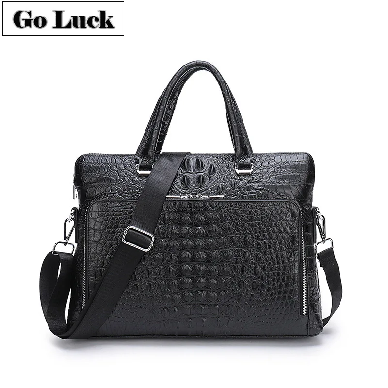 

14' Alligator Genuine Leather Computer Briefcase Portfolio Men Top Handle Handbag Crossbody Shoulder Bag Men's Messenger Bags
