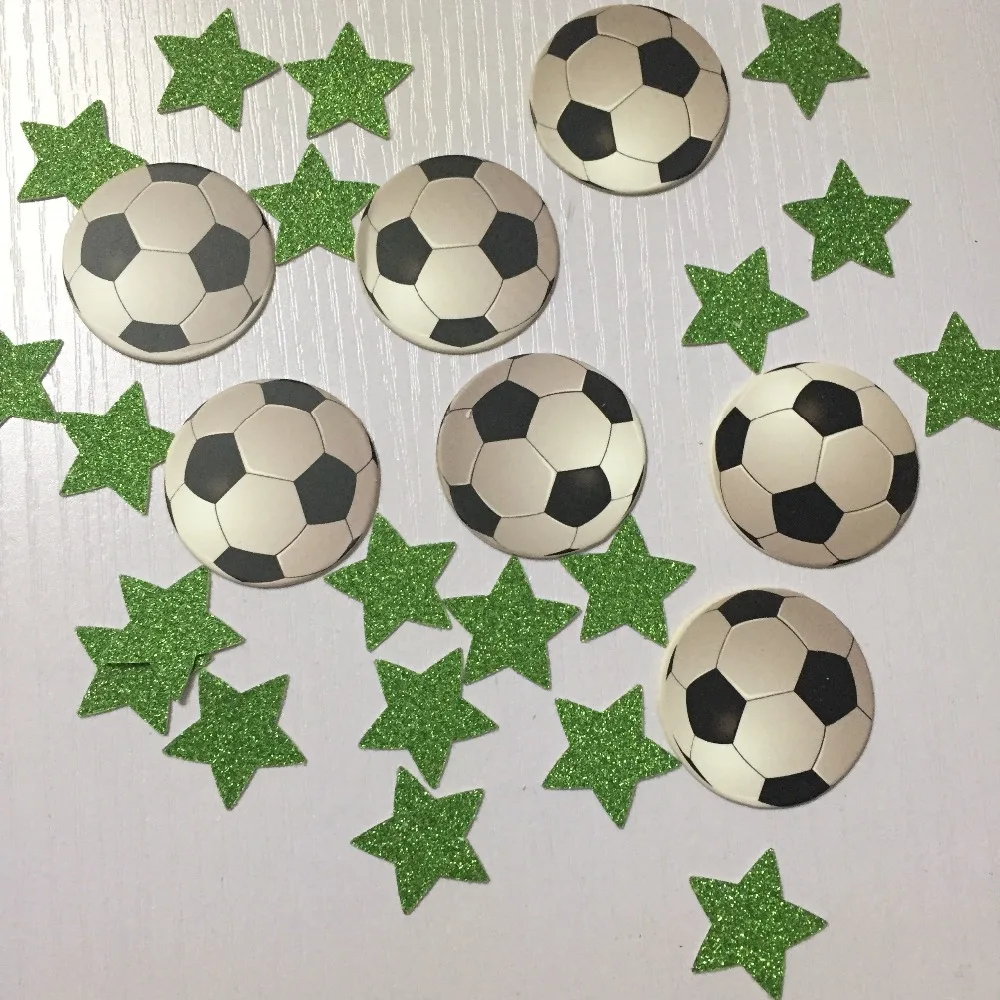 

Boys football Sports birthday party table decoration soccer confetti with glitter green stars decor