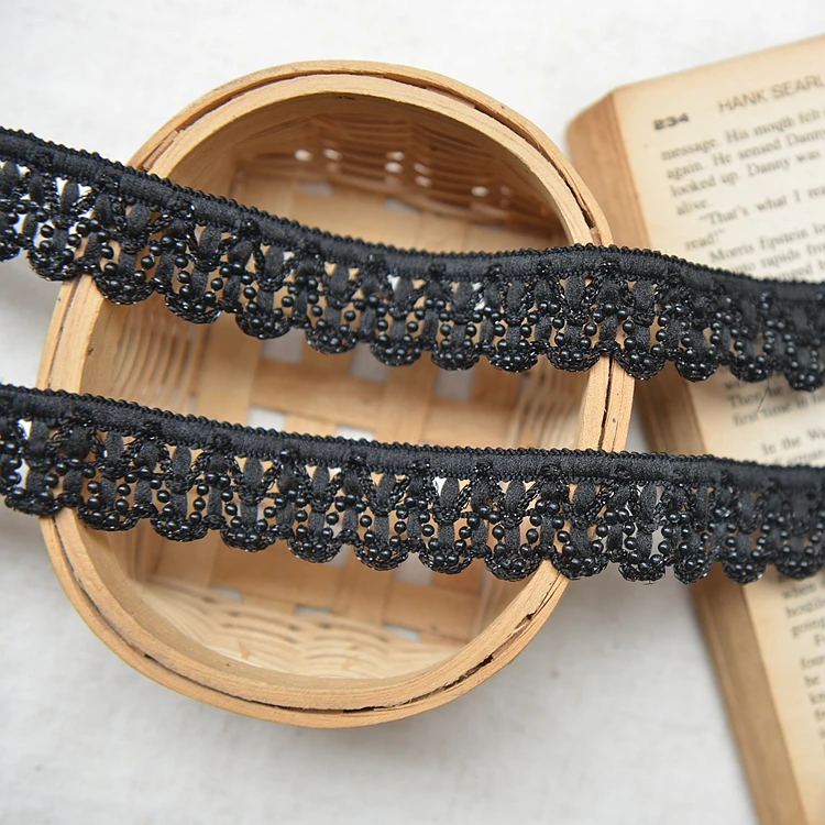 

Hot sale black beads ribbon lace dress household fabric lace accessories 2.8 cm wide
