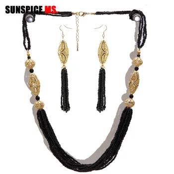

Sunspicems Gold Color Algerian Beads Jewelry Sets for Women Long Drop Earring Necklace African Ethnic Wedding Bijoux Bridal Gift