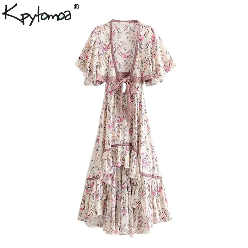 Acheter Boho Chic été Vintage imprimé Floral asymétrique robe femmes 2019 mode dos nu avec des ceintures robes de plage Vestido Mujer