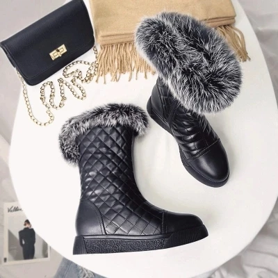 

2018 new snow boots women's tube leather plus velvet warm non-slip winter boots