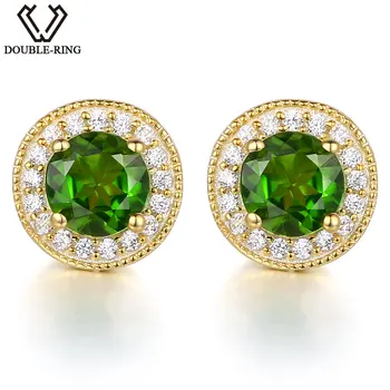 

DOUBLE-R Natural Diopside 0.91ct Round Green Stud Earrings Women 925 Sterling Silver Earrings Gemstone Jewelry Gift For Female