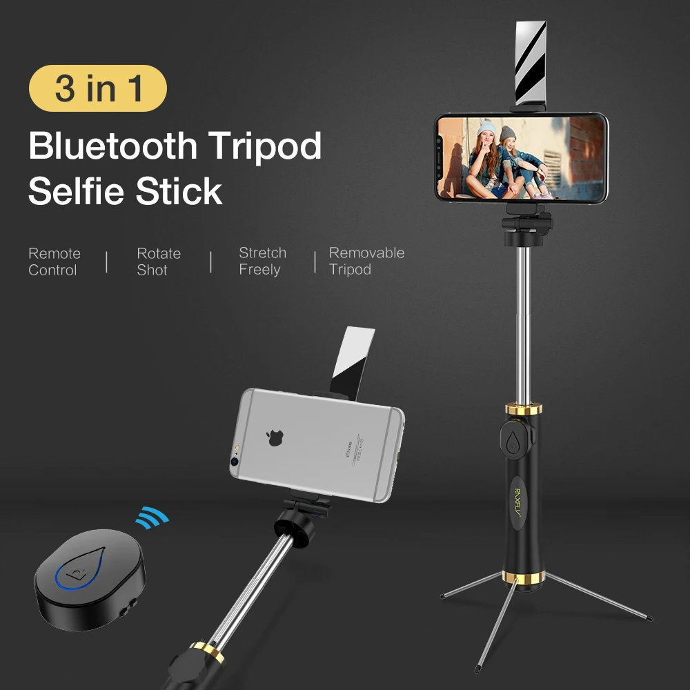 RAXFLY Wireless Bluetooth Selfie Stick For iPhone X 8 7 Handheld Foldable Tripod Mirror Remote For Xiaomi Selfie Stick