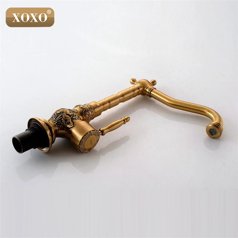 Billig XOXOHigh qualität Retro Vintage Antike Messing Bad Waschbecken Becken Wasserhahn Mischbatterie kalt heißer wasser 50031B 1