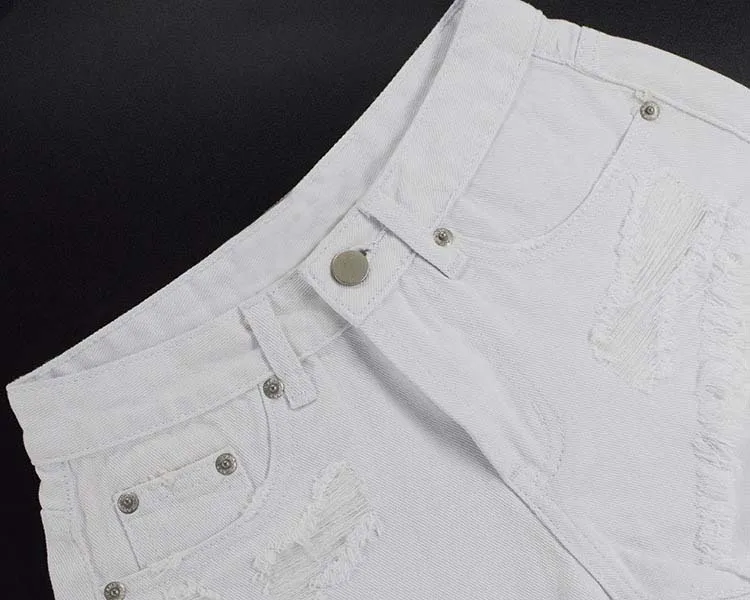 Летние новые женские шорты с высокой талией чистые белые тонкие джинсовые шорты необработанные края кисточки рваные джинсы женские модные шорты D105
