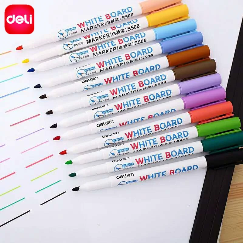 Deli Erasable Whiteboard Marker Pens 12 pcs Assorted Colors Value Set