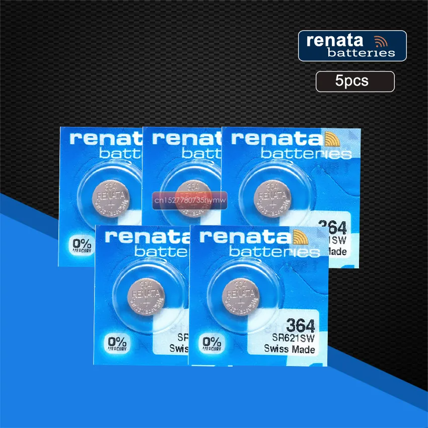 5 шт. батареи для часов Renata Swiss Made Cell Button Silv-Oxide 1.55v-364 SR621SW AG-1