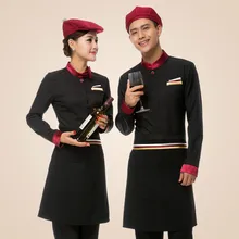 Top+Apron Hotel Long Sleeve Female Restaurant Waiter Uniform Korean Male Fast Foods Service Waitress Work Wear Coffee Uniform 18