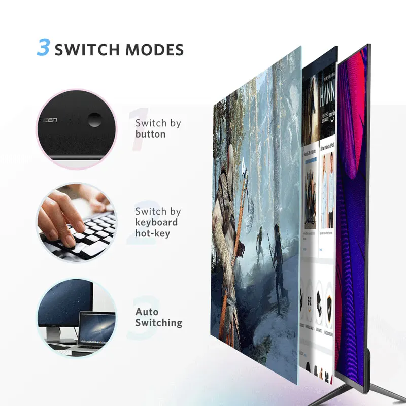 Skup Ugreen HDMI przełącznik KVM 2 Port 4K przełącznik USB KVM VGA przejsciówka Box do udostępniania drukarki klawiatura mysz przełącznik KVM HDMI CGA