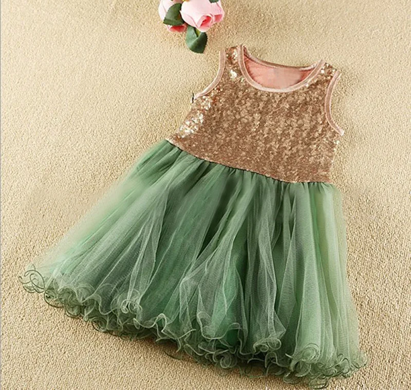 

&E-babe&Wholesale 2016 summer new baby girls sequins tulle patchwork dress kids party fashion clothing free shipping 592