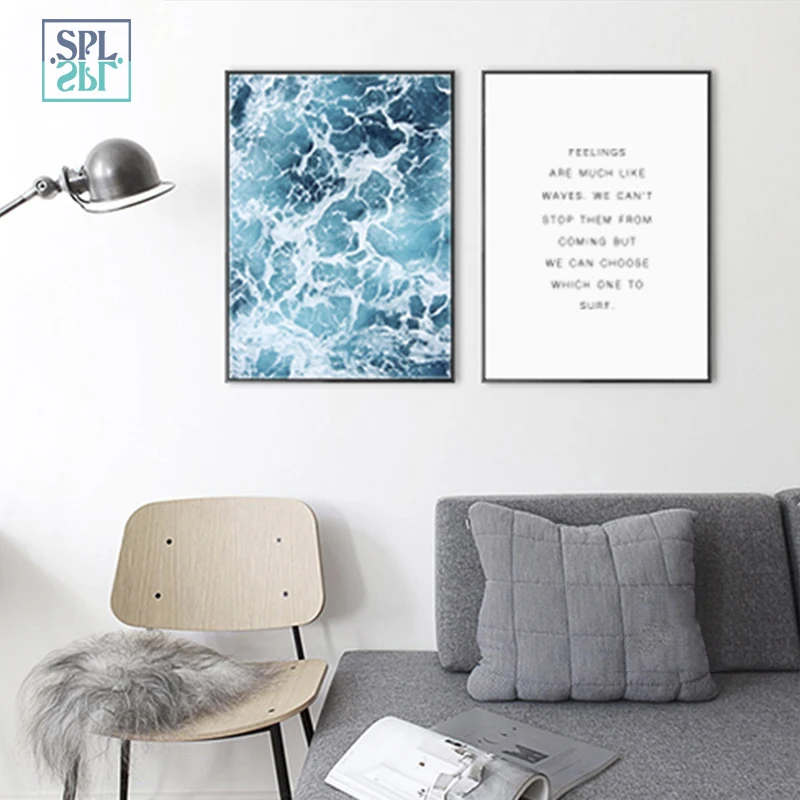 

SPLSPL Nordic Bedroom Decoration Landscape Posters And Prints Quotes Canvas Art Painting Sea Wave Wall Pictures For Living Room
