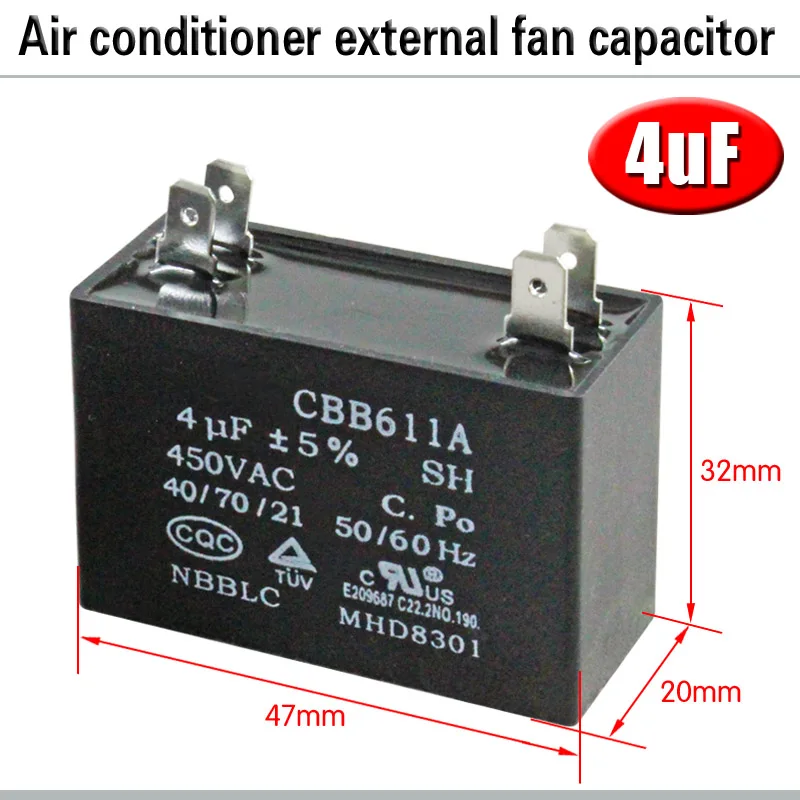 CBB61 кондиционер наружный вентилятор стартовый конденсатор с алюминиевой крышкой, 1,5/2/2,5/3/3,5/4/5/6/8 мкФ 450 вольтным и конденсатор с алюминиевой крышкой 4 вставки электромагнитный пускатель