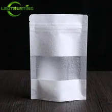 Leotrusting 100 pçs levante-se papel branco fosco janela zip saco de bloqueio lanche nozes pó café biscoitos pacote sacos de armazenamento