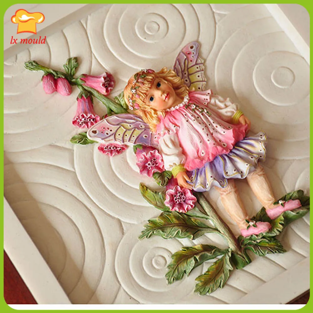 new flower fairy silicone mold angel fondant mold chocolate mould ultra light clay cake decoration mold relief