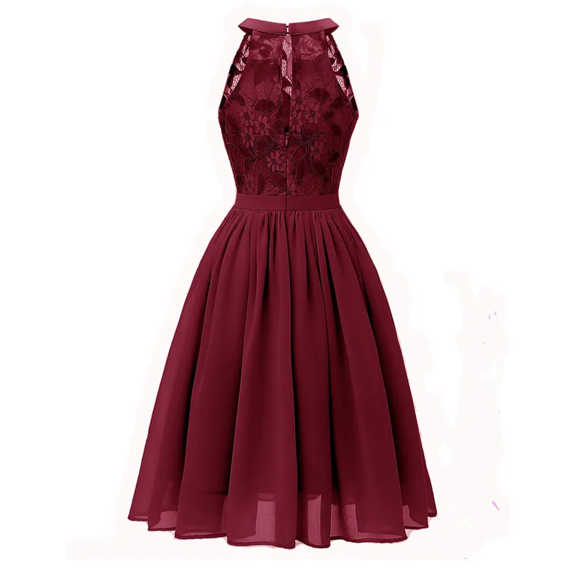 Beste Robe femme ete 2018 rouge Vrouwen Vintage Prinses Bloemen Kant Cocktail Hals Party Aline Swing Jurk vestidos 2018 elegante