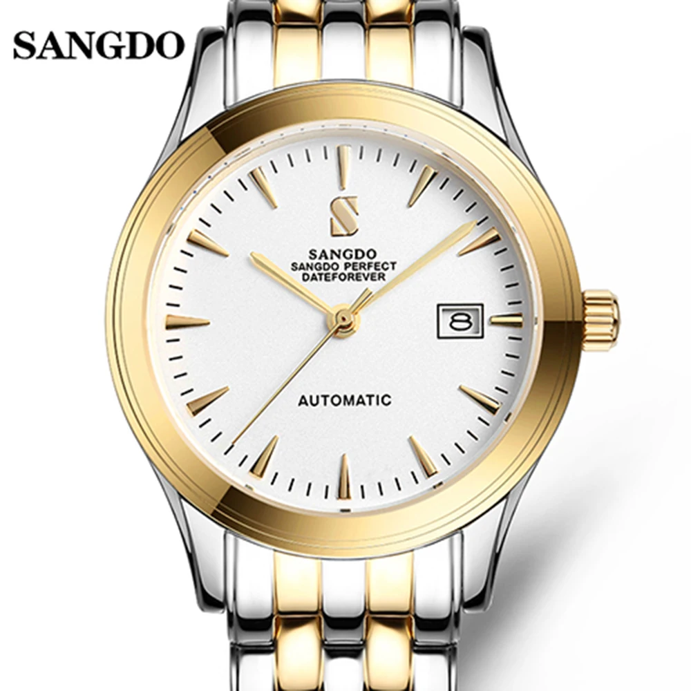

Luxury SANGDO Simple Design Watch Men Gold Stainless Steel Automatic Mechanical Waterproof Calendar Carnival Wristwatch
