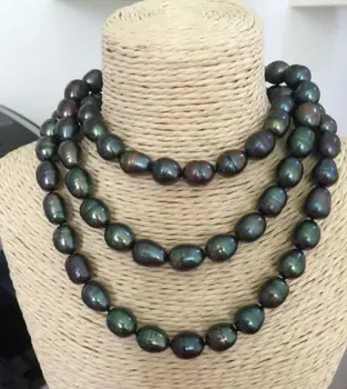 

12-13mm Tahitian peacock green baroque pearl necklace 38"925silver