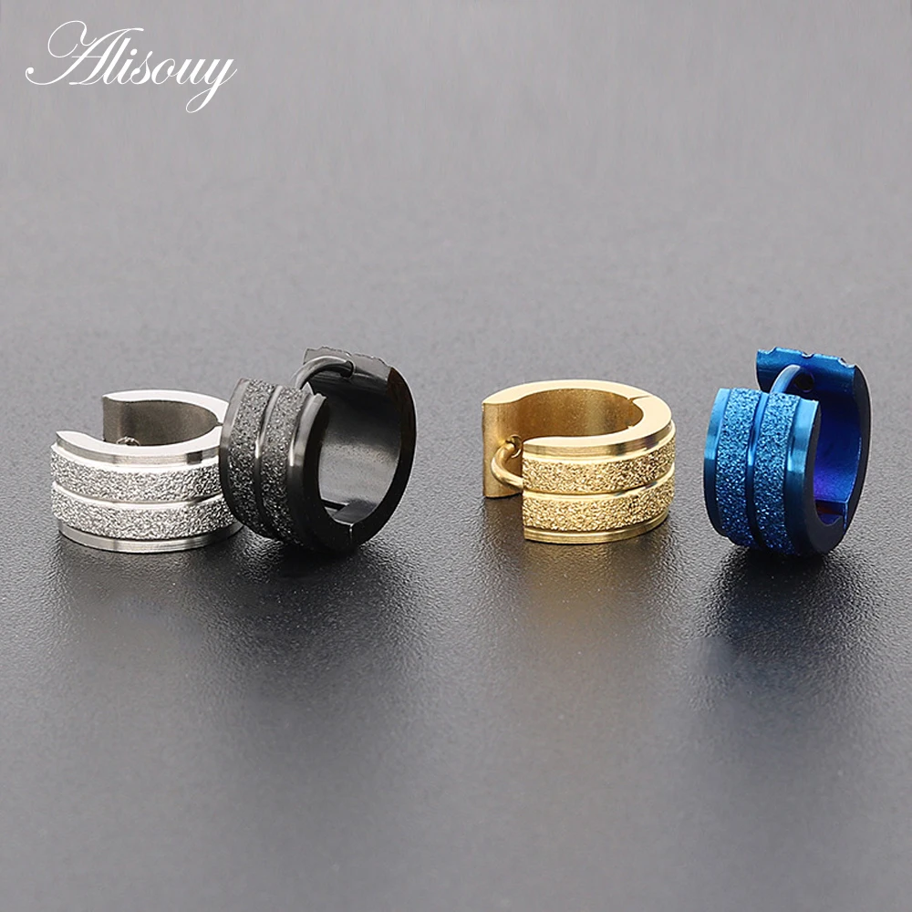 

Alisouy 1 pair Silver Blue Gold Color Hoop Earrings Small Circle Fashion Stainless Steel Men Women Earrings Jewelry Accessories