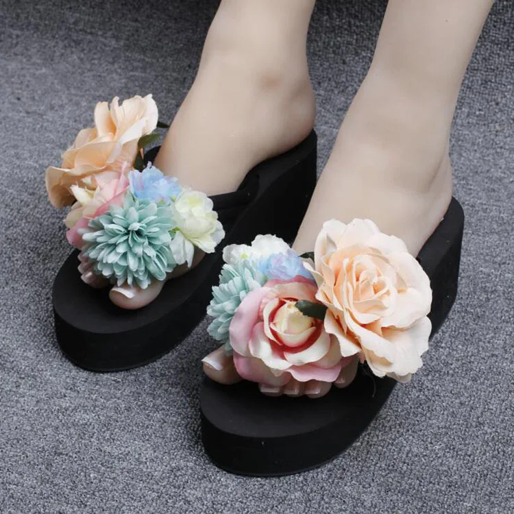 2019 New Anti-skid Base Wedge Shoes For Sale Handmade Flowers Buy Beach Flip Flops Slippers Online Cheap Black49