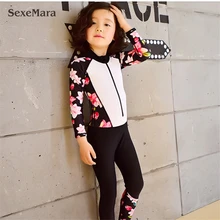 Красивые цельные купальные костюмы для девочек, детский купальный костюм с длинным рукавом и цветочным принтом, купальный костюм, одежда для плавания для детей, От 5 до 15 лет