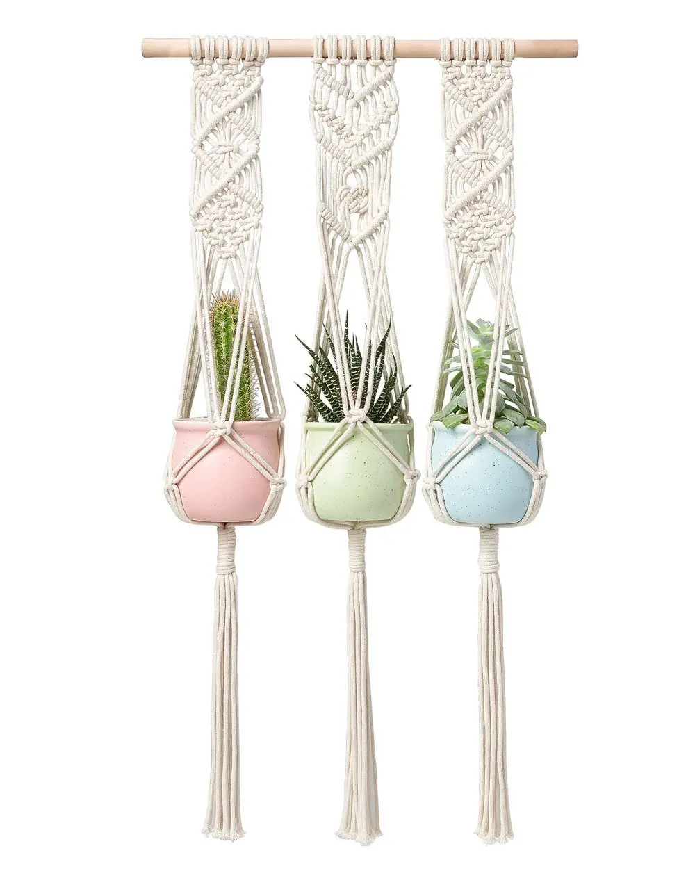 Mkono Macrame Plant Hanger Triple Hanging Planter Wall Home Decor 30