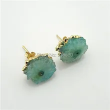H-E10187 Зеленый Кристалл кварц Сталактит срез камня, подвеска из друзы сережки-гвоздики с кристаллами 24K золото гальваническое
