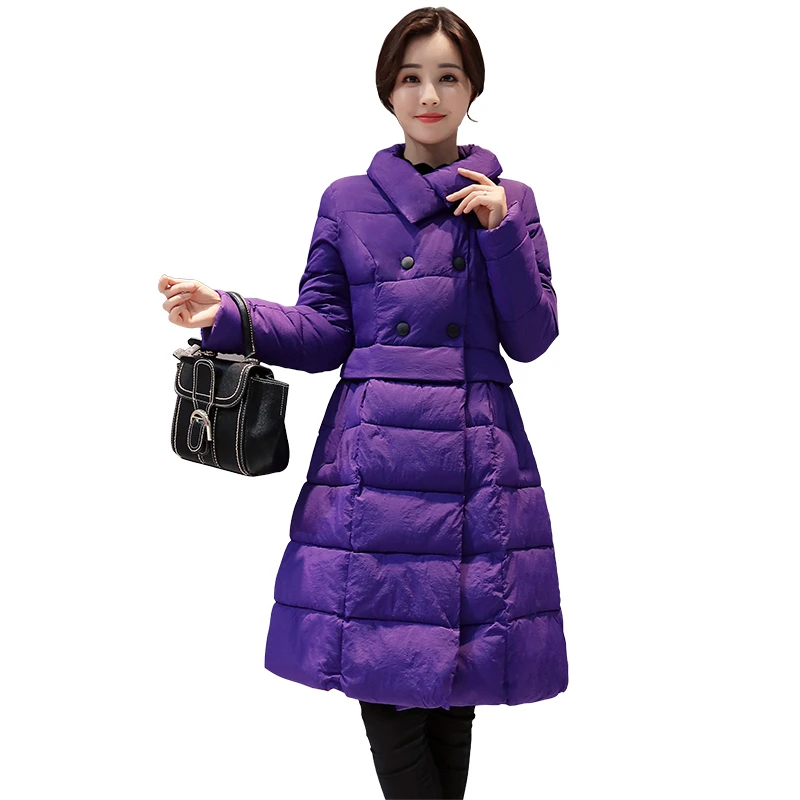 2017 New Cotton Padded Purple Parka Preppy Style Winter Jacket Womenin