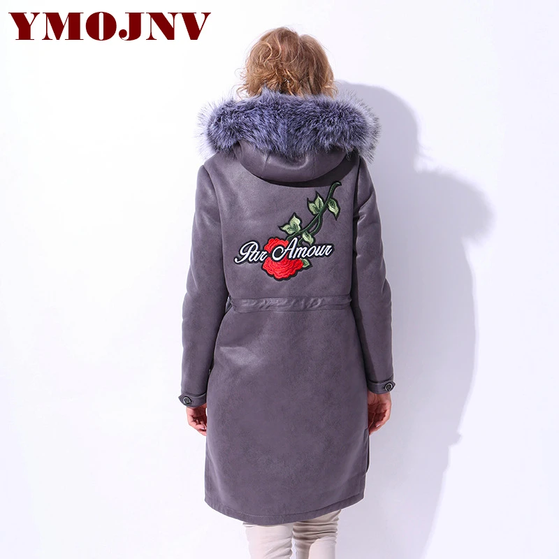 Женская куртка с вышивкой YMOJNV модная Свободная из искусственной овчины теплая