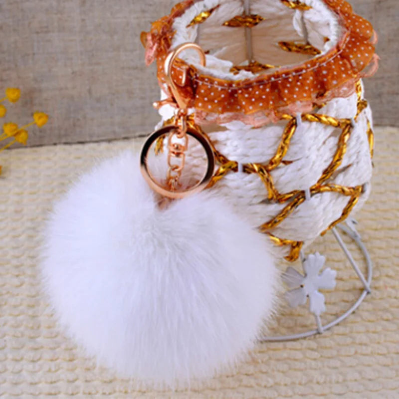 Llavero llaves10cm conejo piel bola llavero piel POM llavero pompom de fourrure Keychain cubre llaves