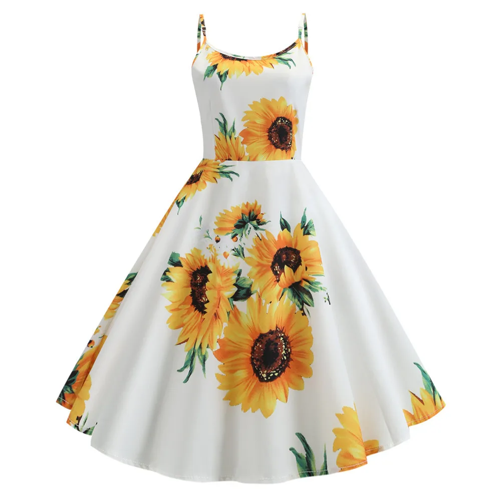 

Sexy Off shoulder sunflower Dress Women V Neck Spaghetti Strap Sleeveless Mini Dress 2019 Summer Beach Short Dress femme