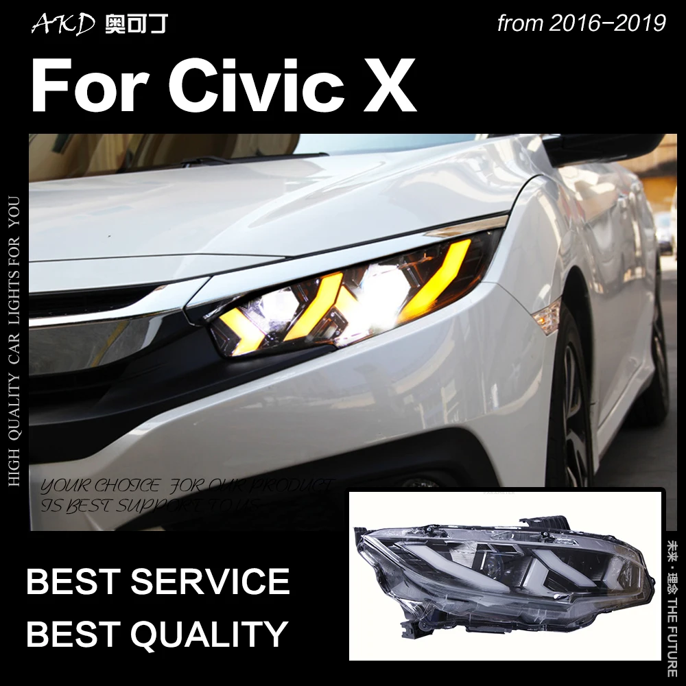 AKD Автомобиль Стайлинг для Civic X Фары- Civic светодиодный фонарь DRL все светодиодный дальнего света низкая головка луча лампы аксессуары