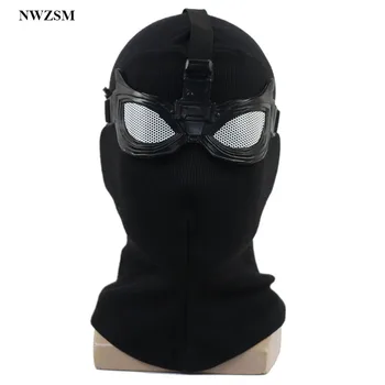 

Adult Men Spider-Man Far From Home Peter Parker Mask Black Knit Helmet Costume Stealth Suit Halloween Mask Removable Eyeglass